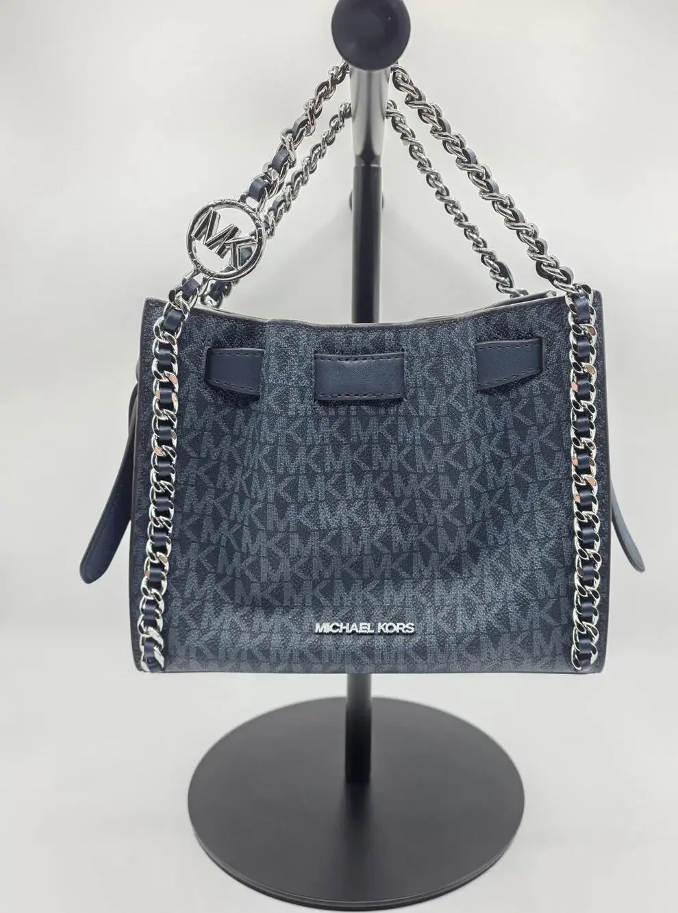 Michael Kors Mini Mina Signature Navy Convertible Chain Satchel Crossbody